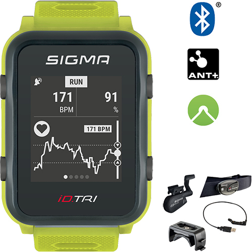 Sigma Sport Puls-Uhr iD.Tri Triathlon Set neon grün