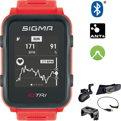 Sigma Sport Puls-Uhr iD.Tri Triathlon Set neon rot