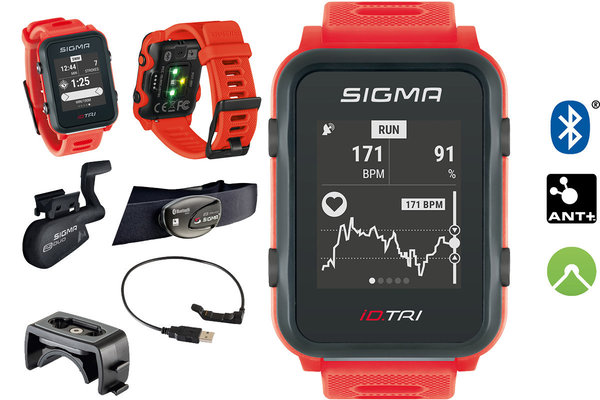 Sigma Sport Puls-Uhr iD.Tri Triathlon Set neon rot